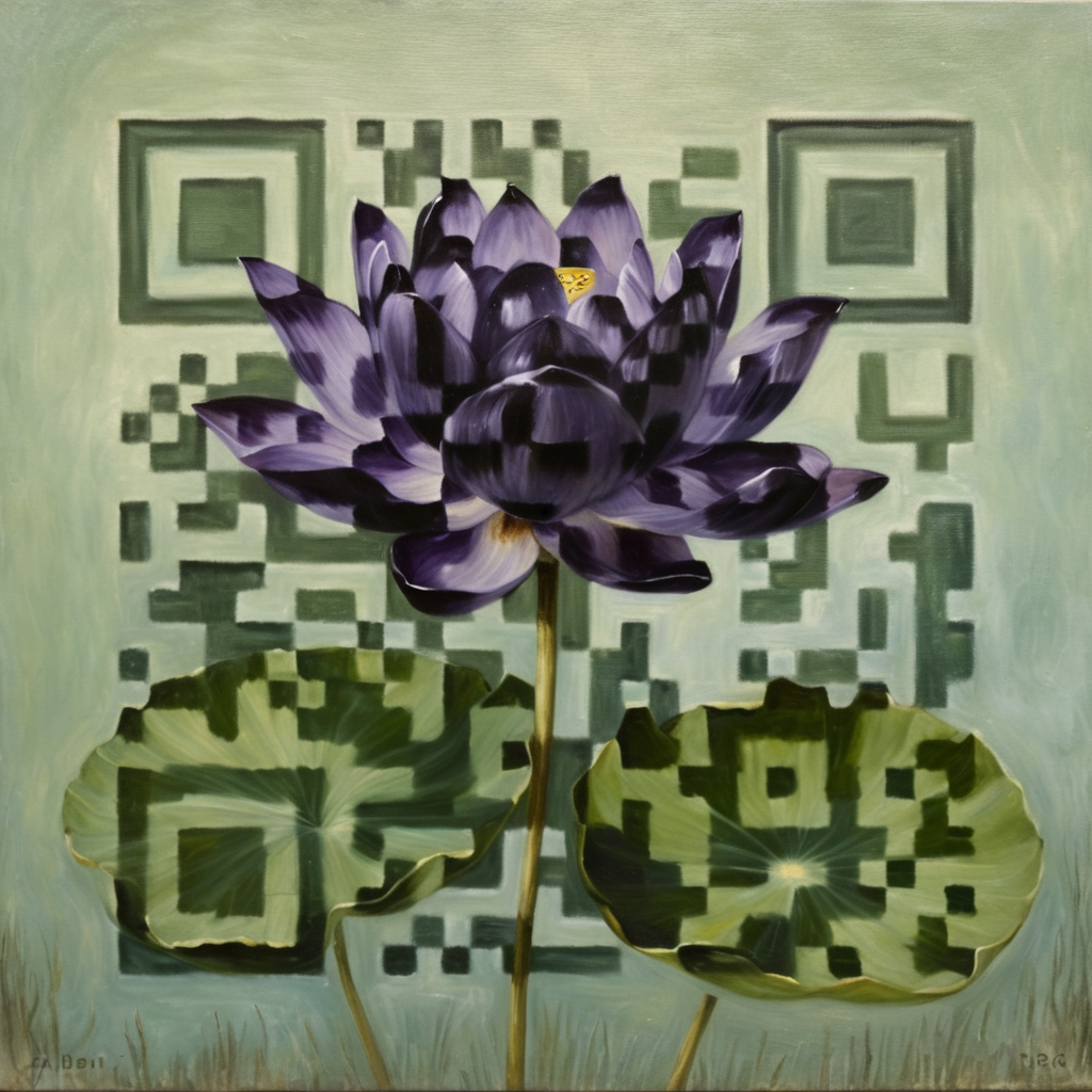 QR artístico de Black lotus — diseño de Flores